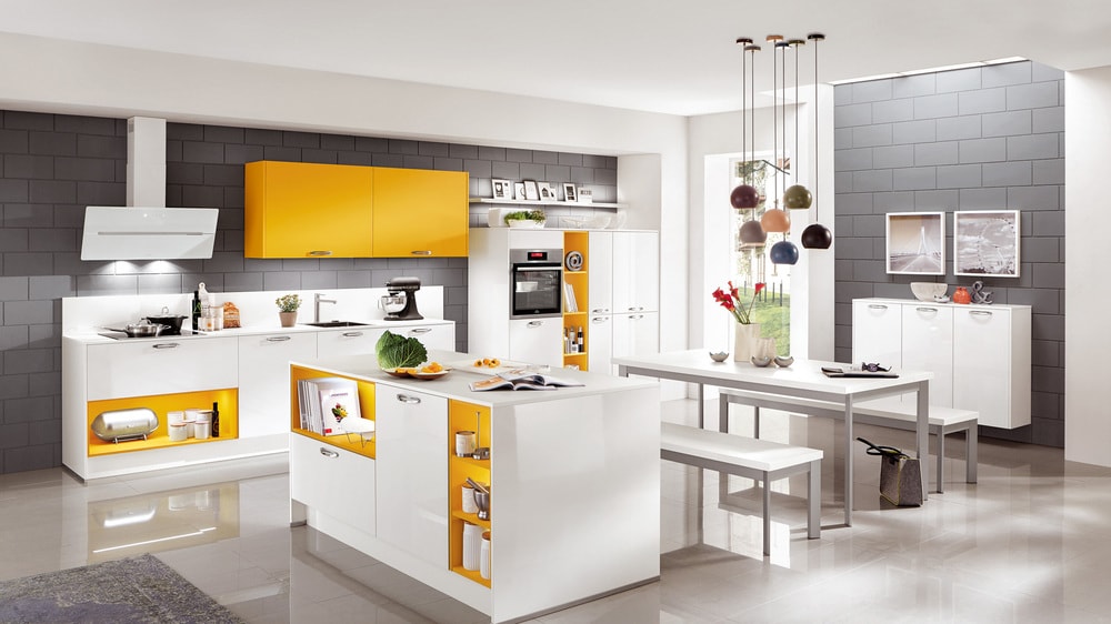 cuisine Nobilia laquée, jaune et blanc ultra brillant