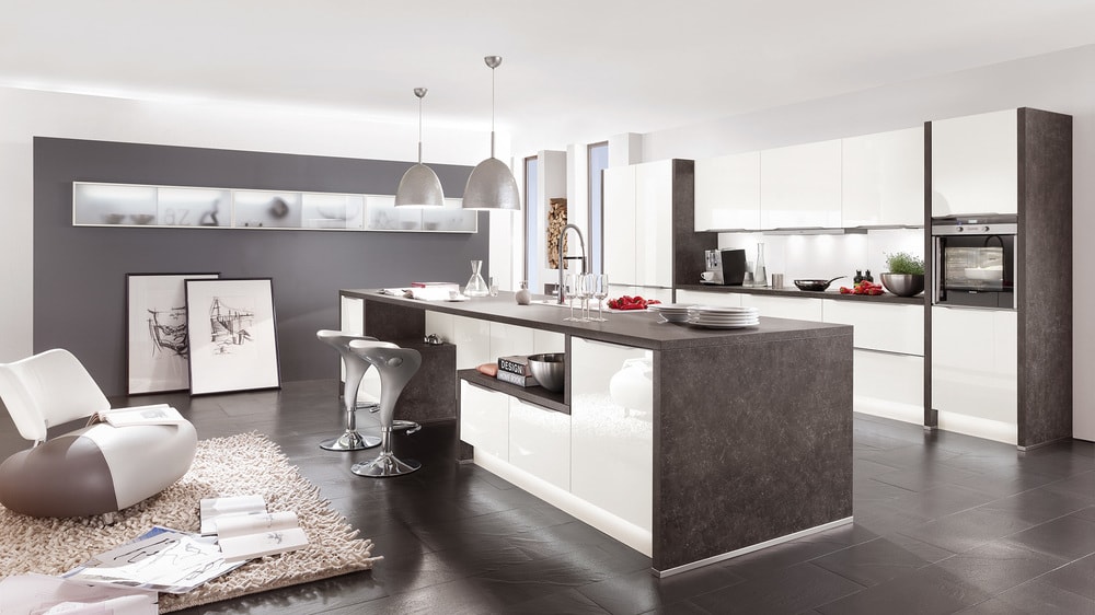 cuisine Nobilia, verre, blanc brillant