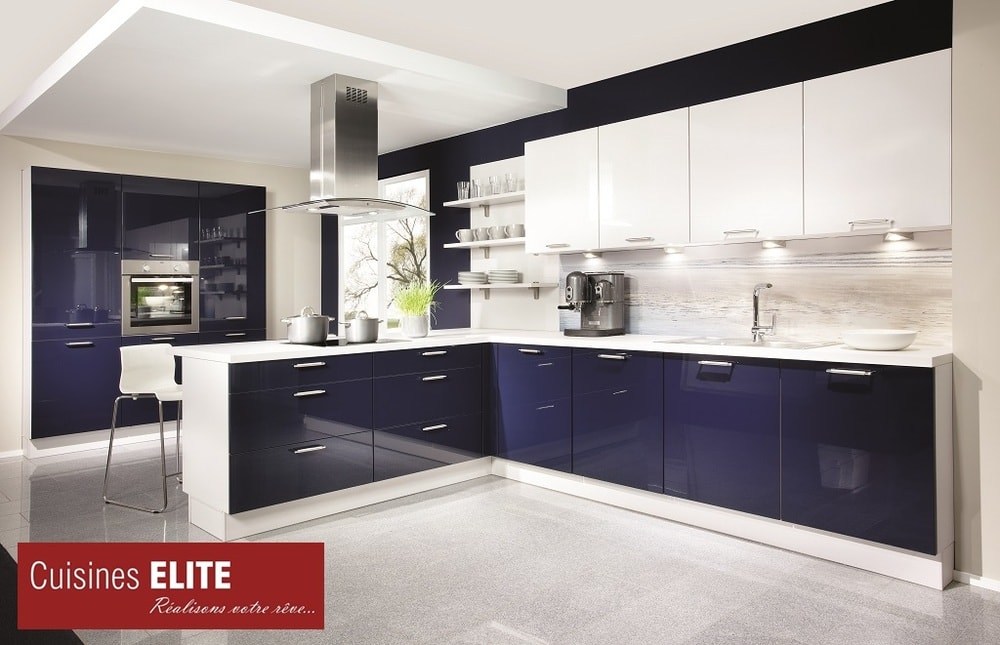 cuisine élite bleu brillant laqué stratifié