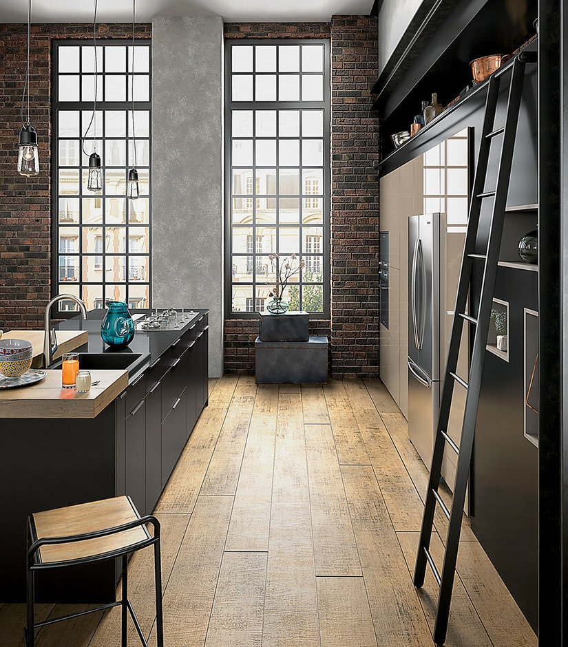 Cuisine mobalpa avec ilot style moderne industriel