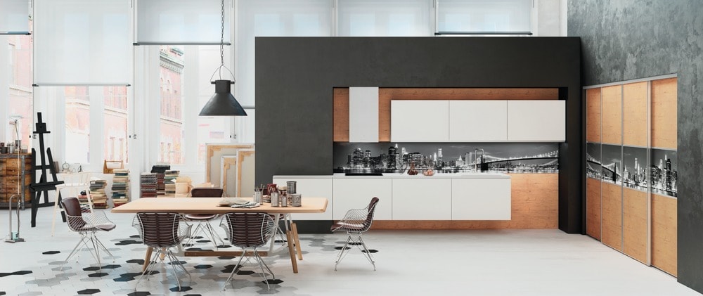 cuisine Morel contemporaine, blanc et bois