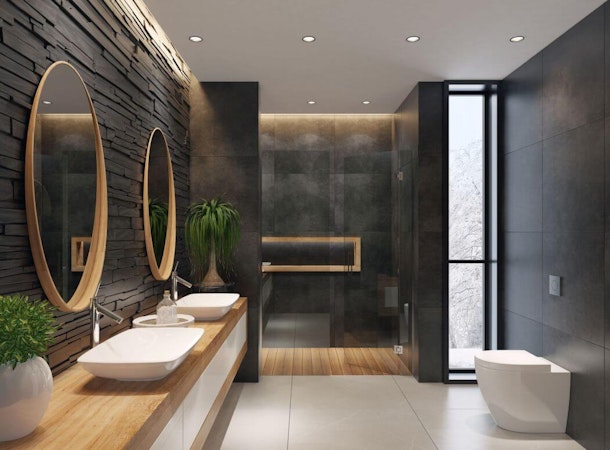 Salle de bain noire au style contemporain