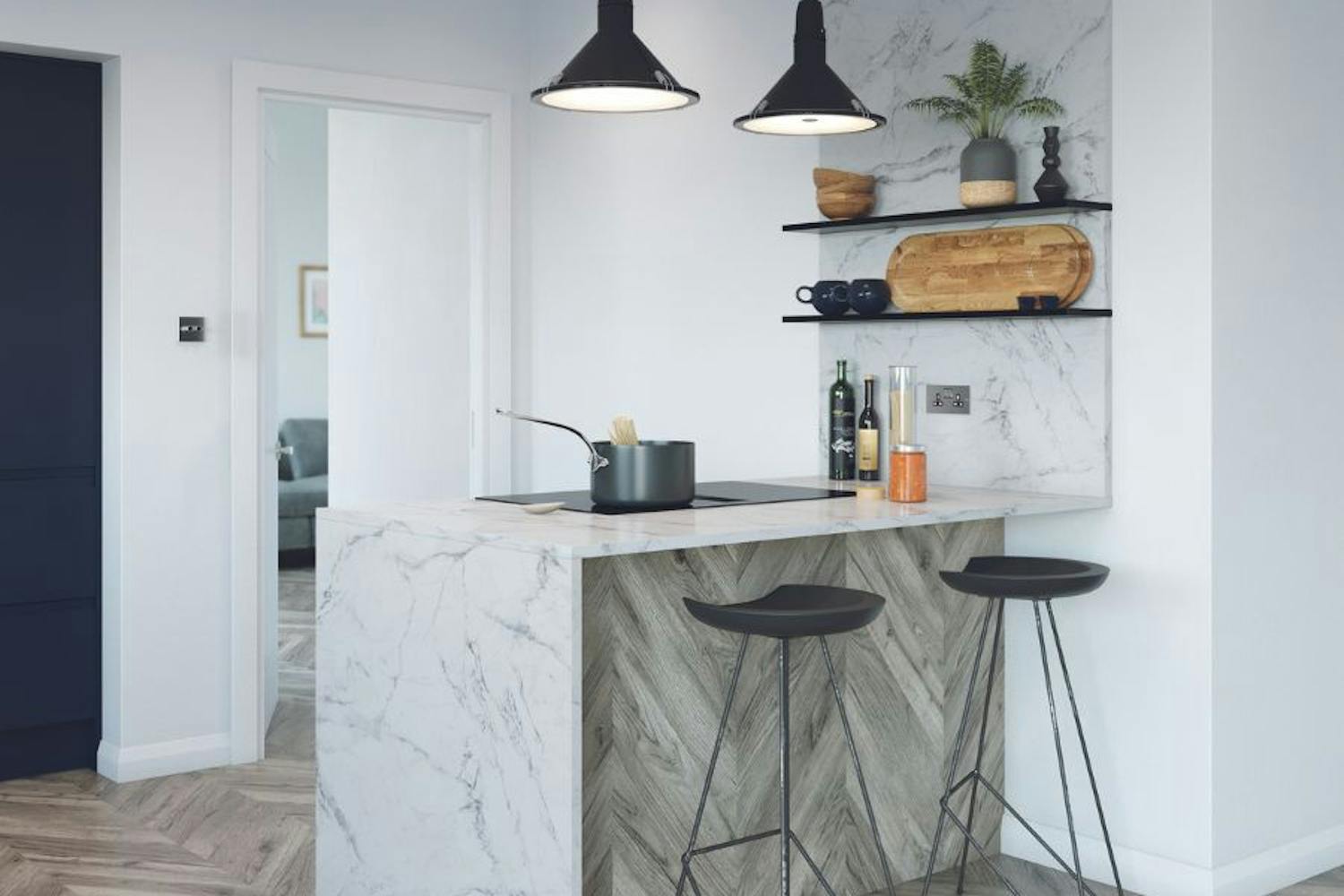 Cuisine moyenne de gamme avec plan de travail