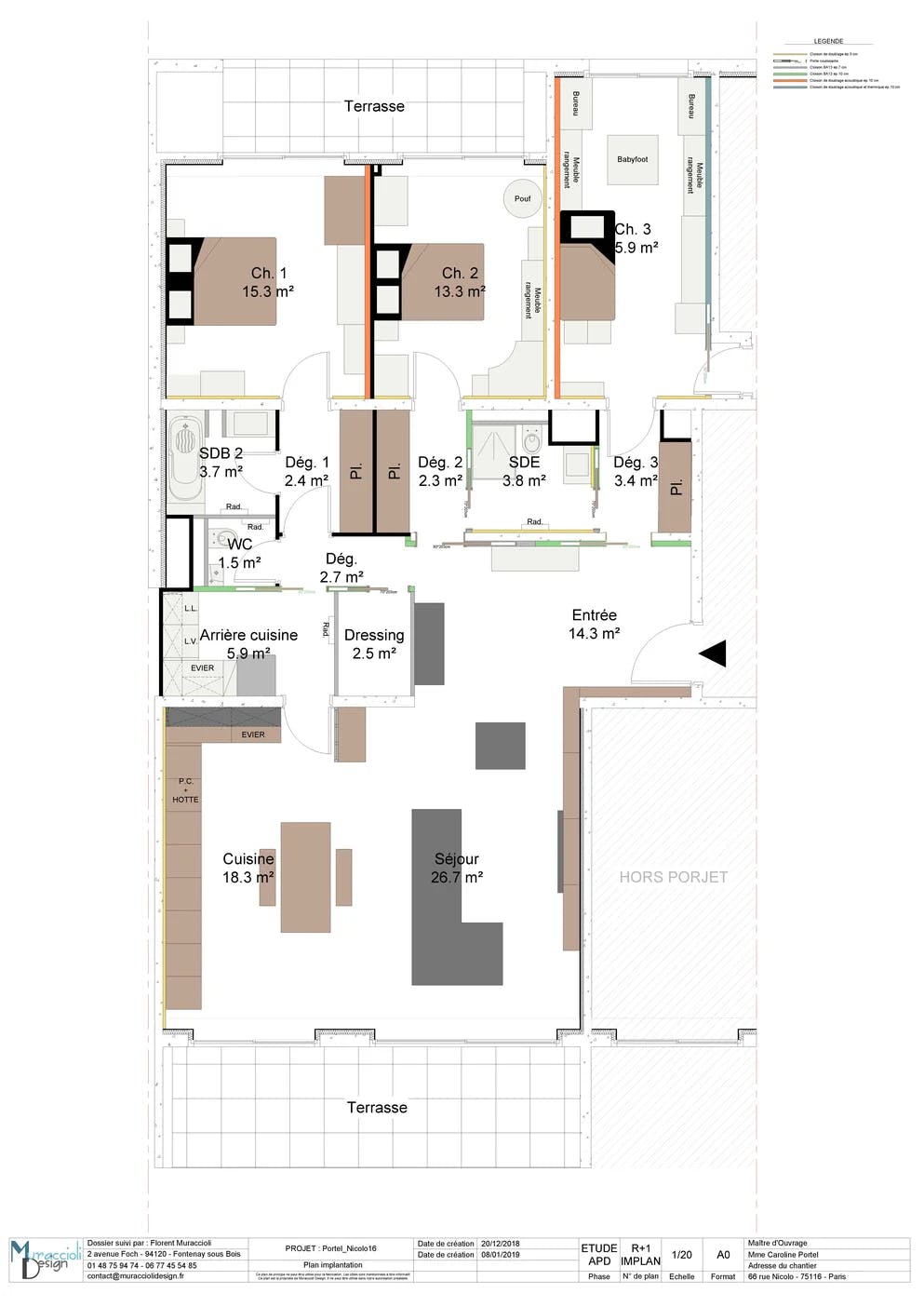 plan archi post travaux appartement 138 m² à Paris