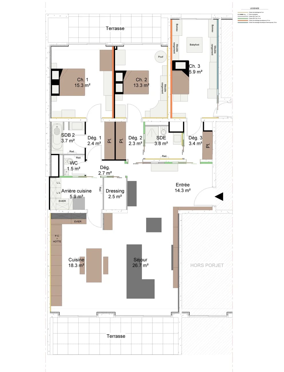 plan archi post travaux appartement 138 m² à Paris