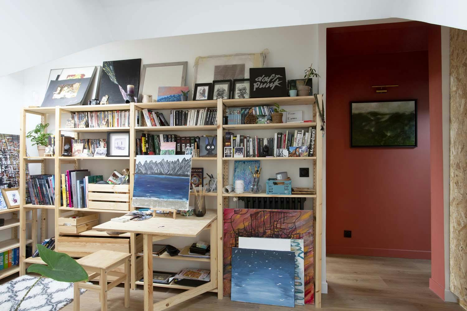 Rénovation Maison de 108 m² - Cachan -
Bibliothèque avec bureau intégré