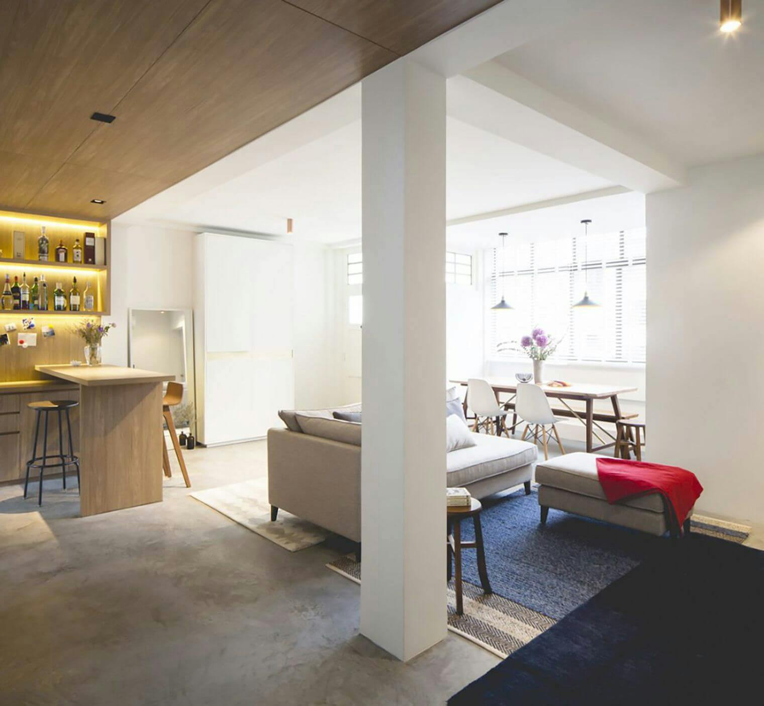Salon épuré dans appartement zen
