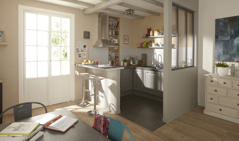 cuisine Leroy Merlin avec verrière d'atelier