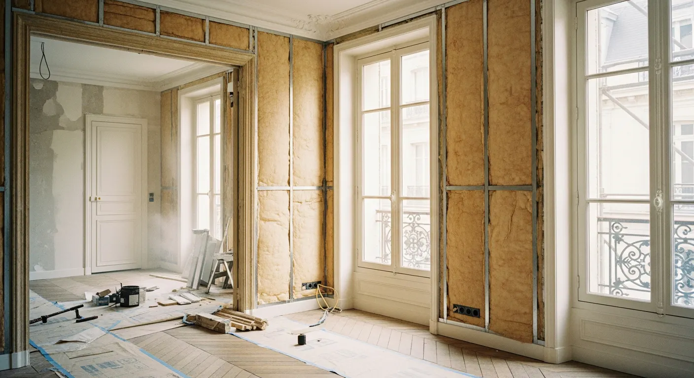 Travaux de rénovation intérieure d'un appartement à Reims avec isolation des murs