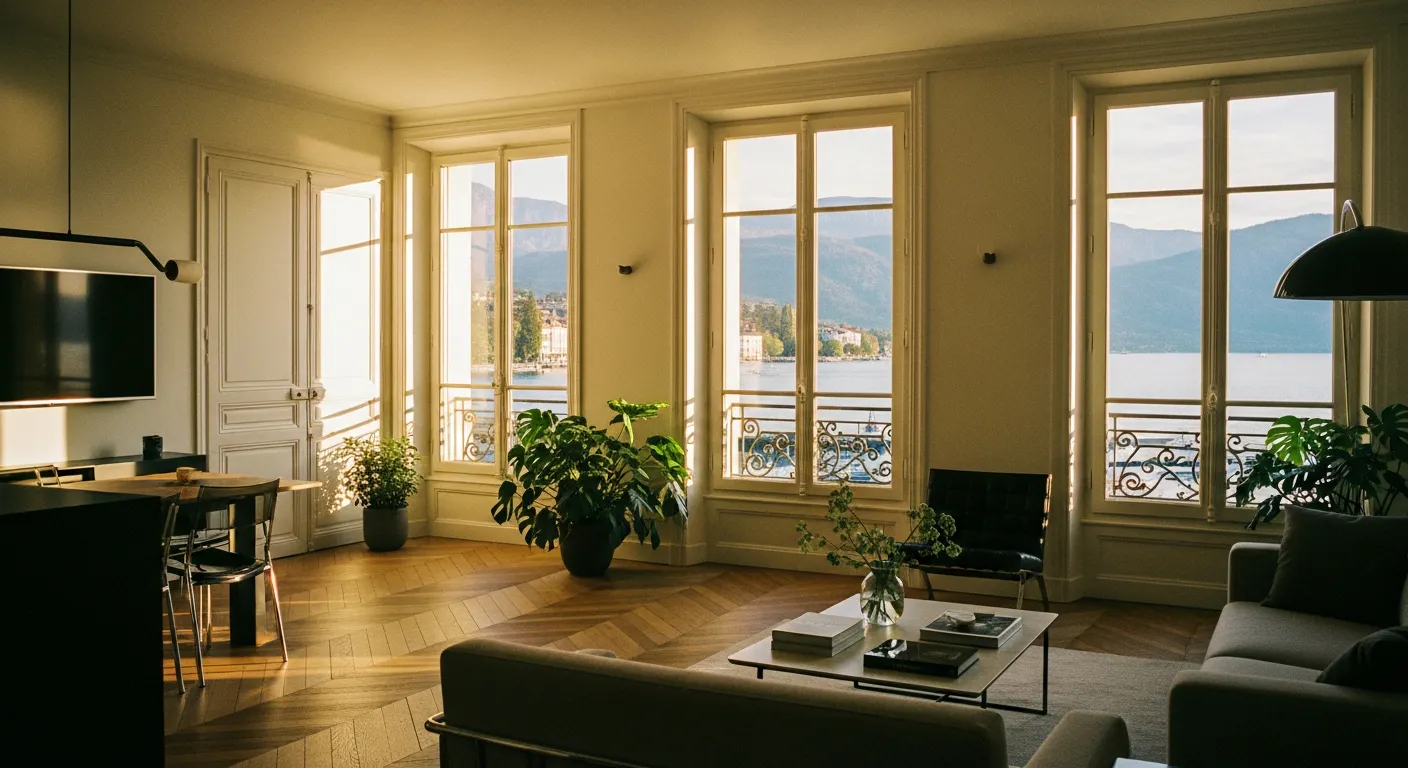 Intérieur rénové avec vue sur le lac d'Annecy
