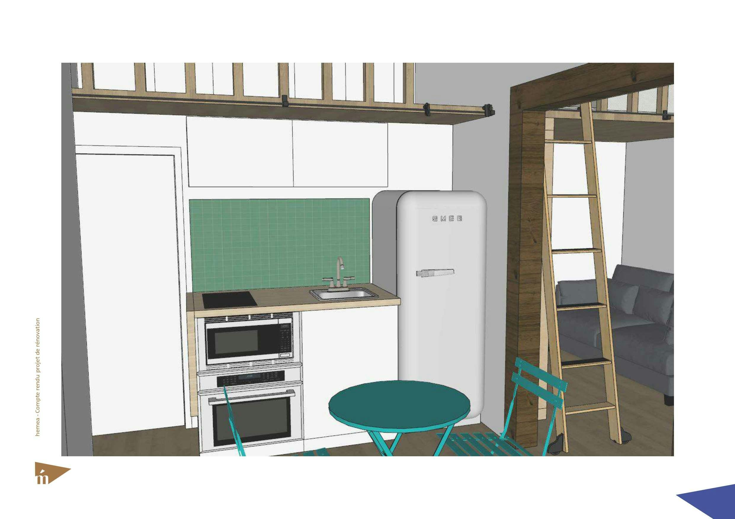 plan 3D cuisine et coin repas