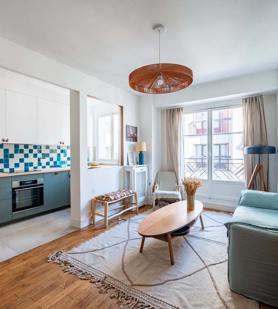 Rénovation appartement 63 m² cuisine ouverte sur séjour