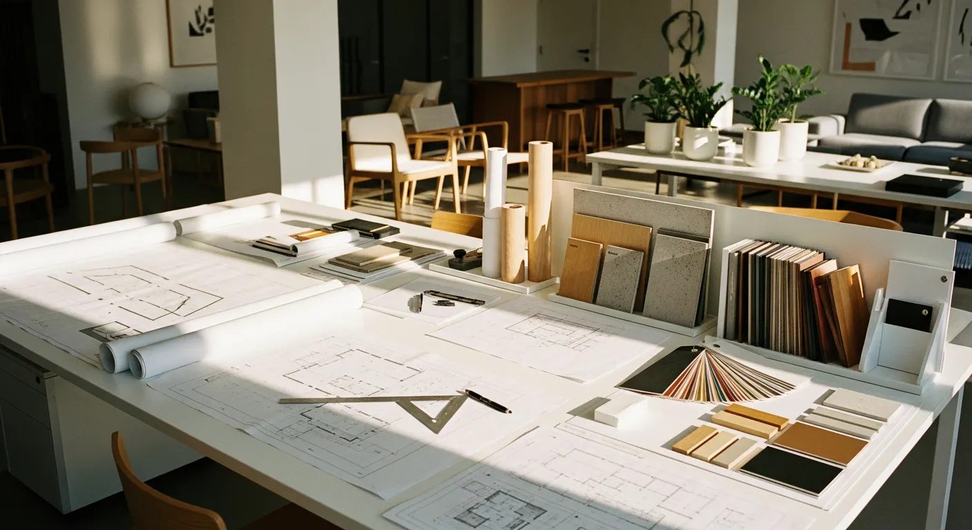 Plans d'architecte d'intérieur à Angers avec échantillons de matériaux