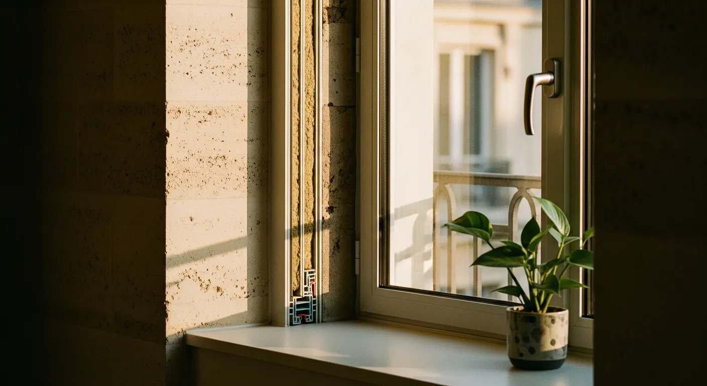 Fenêtre double vitrage dans un appartement rénové, isolation thermique visible