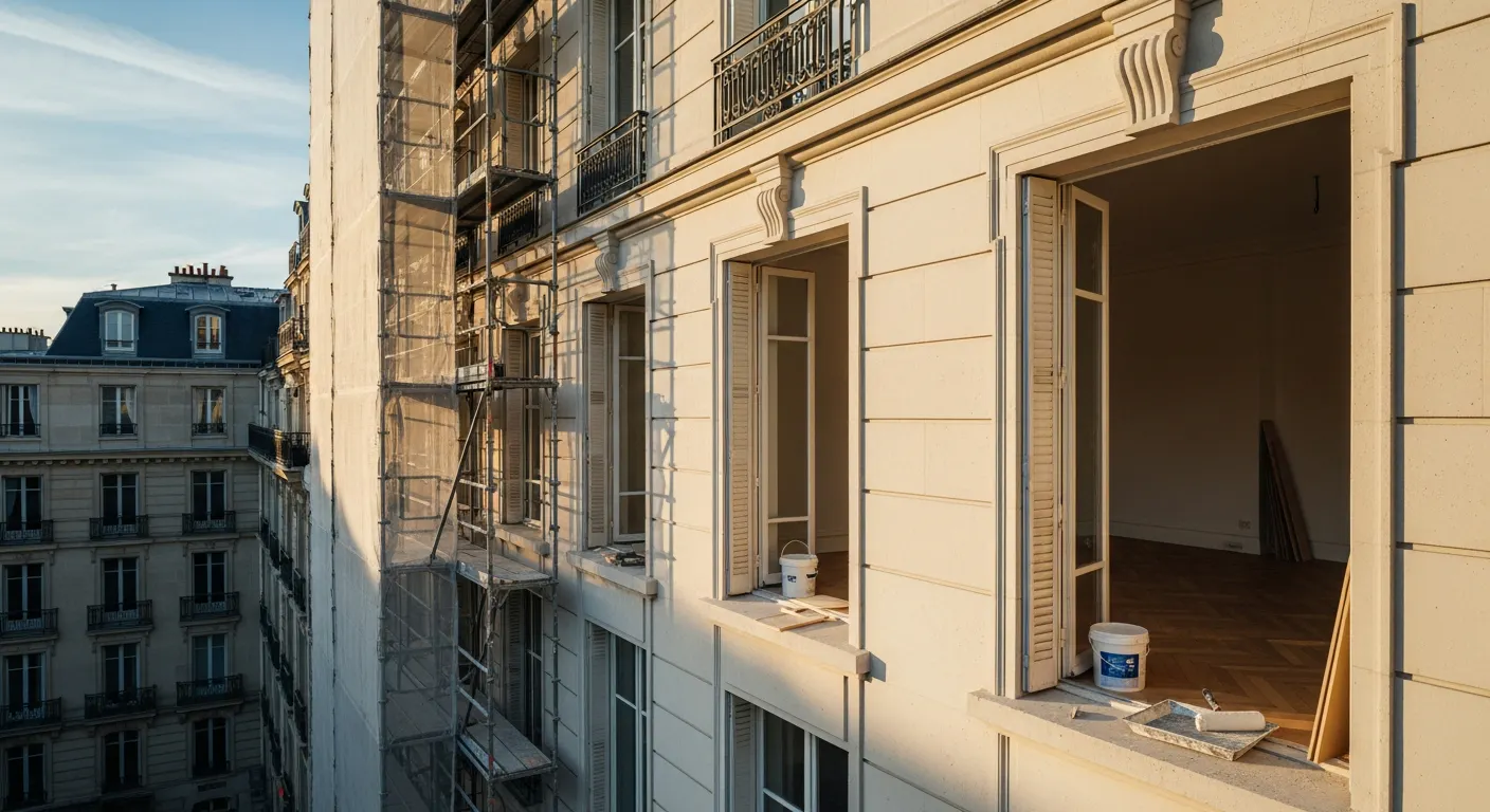 Immeuble haussmannien en cours de rénovation à Paris