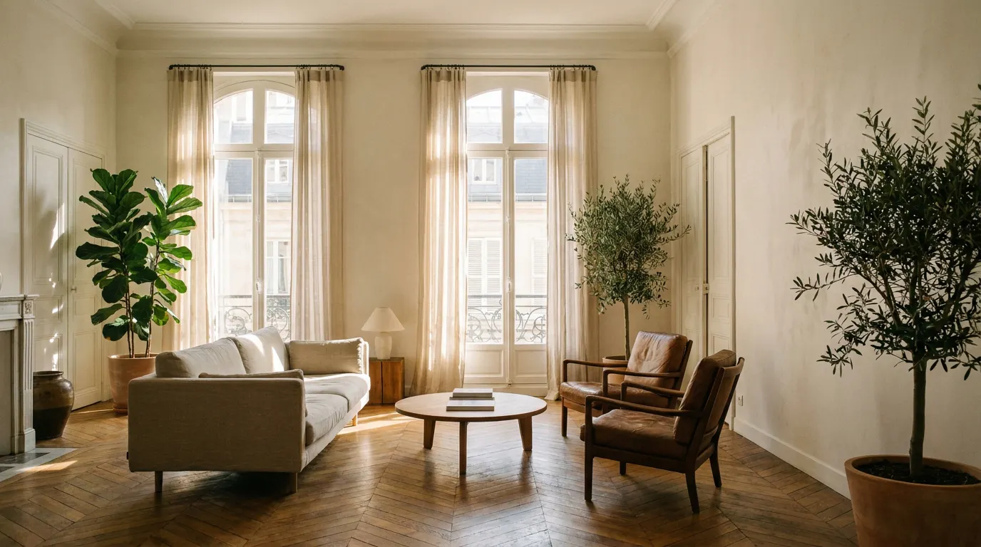 Séjour lumineux d'une maison rénovée à Aubervilliers