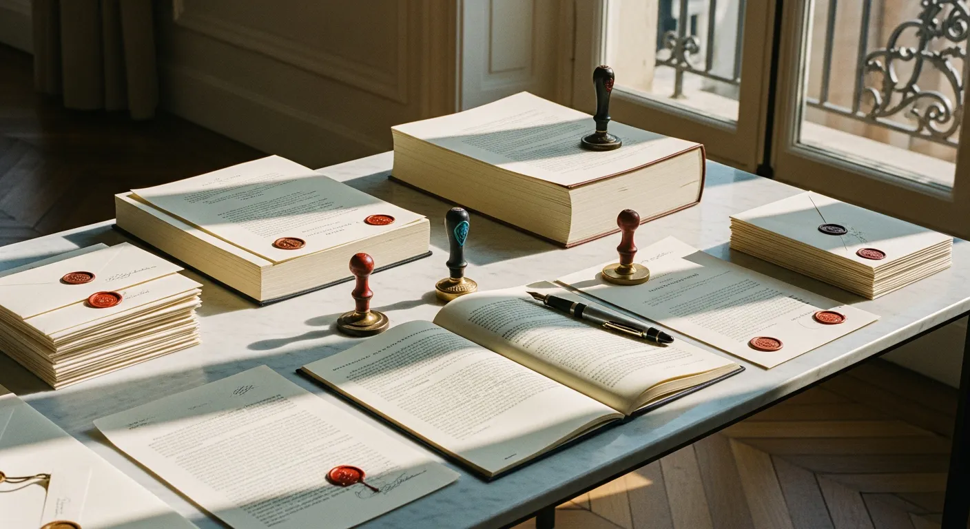 Documents juridiques de cession de parts sociales sur un bureau élégant