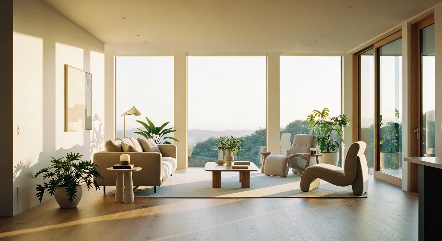 Intérieur design mêlant modernité méditerranéenne et minimalisme nordique