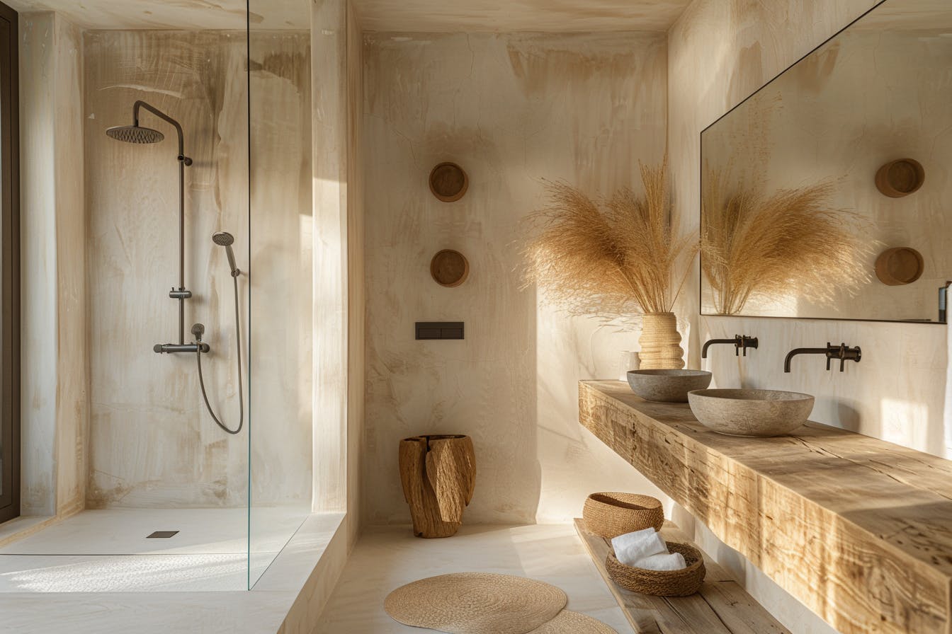 Salle de douche en béton ciré