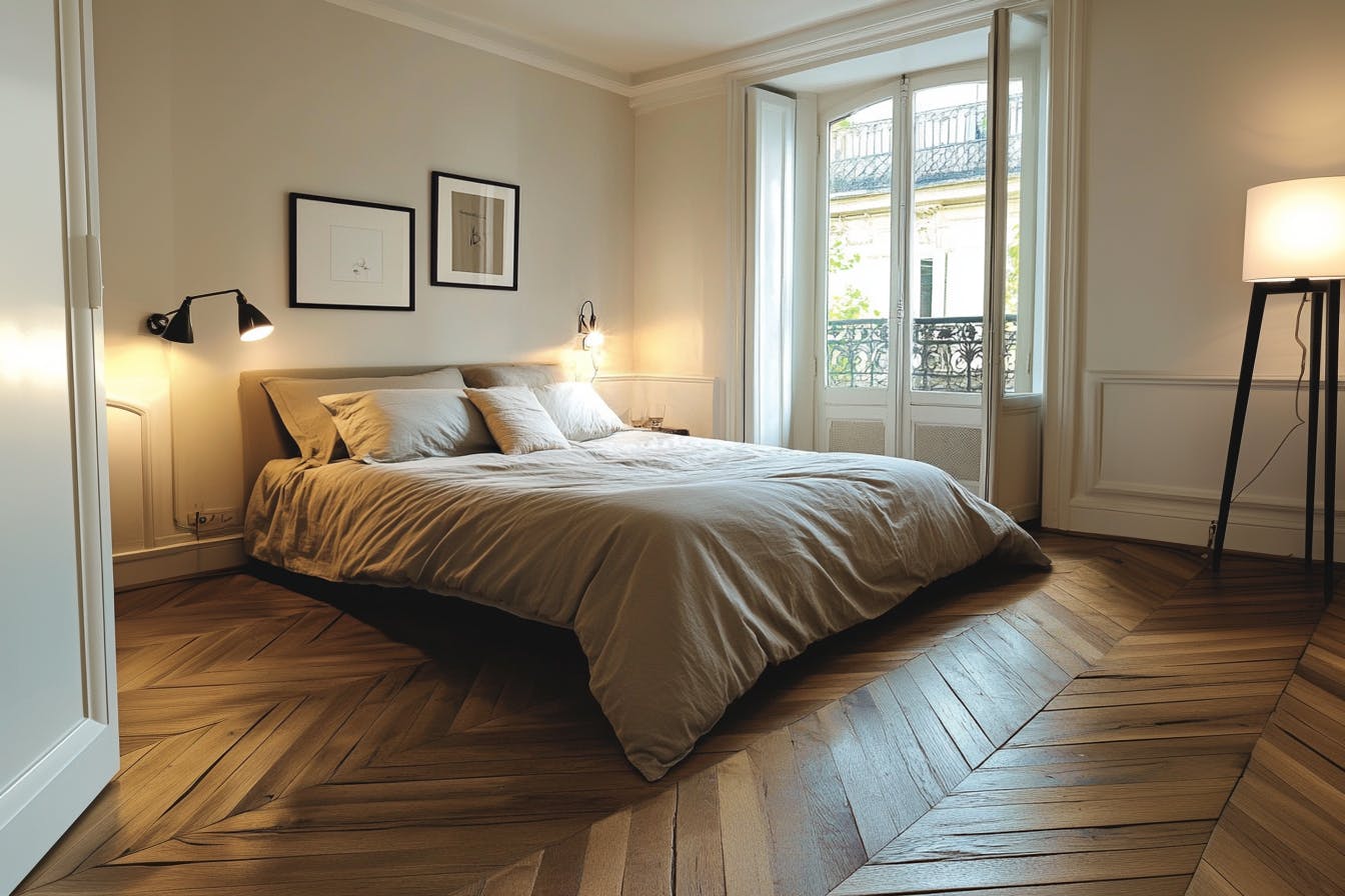 Chambre avec un beau parquet massif