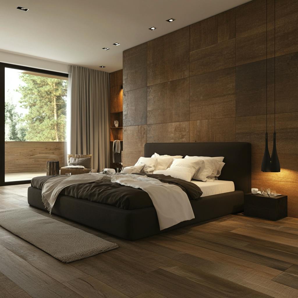 Chambre moderne avec parquet flottant