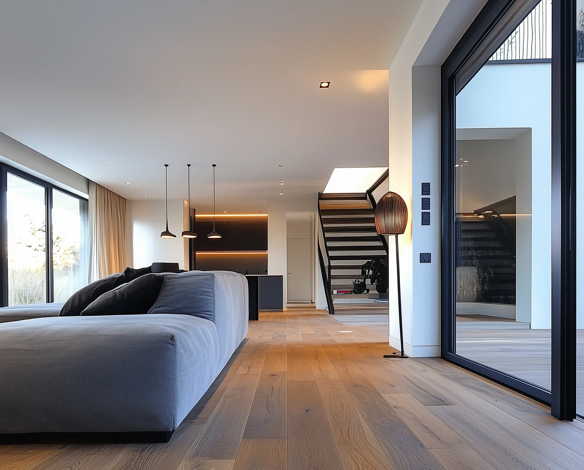 Intérieur maison moderne avec parquet massif