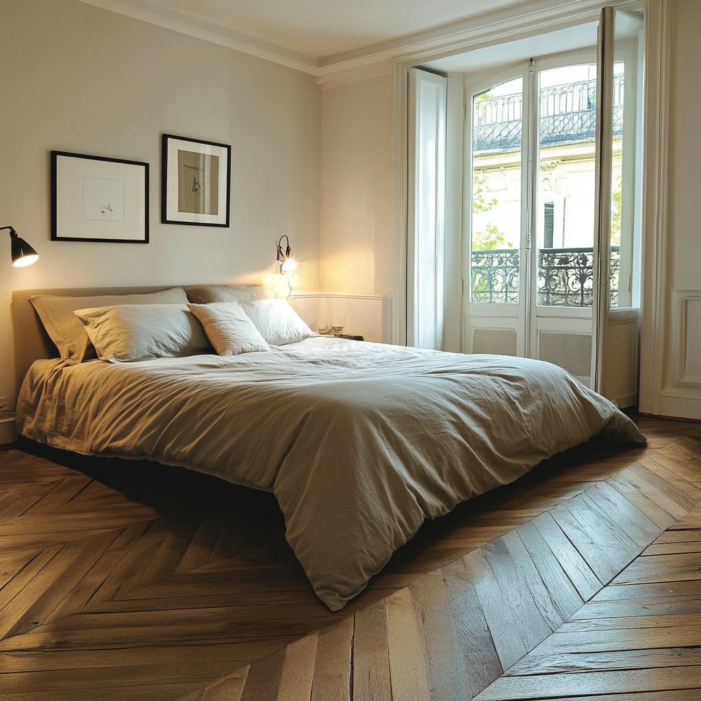 Chambre épurée avec parquet massif 