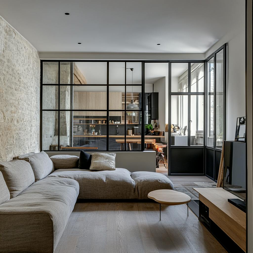 Salon moderne à Lyon avec des tons sobres