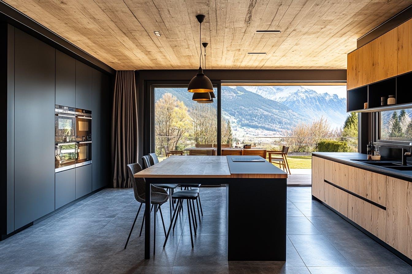 Cuisine moderne bois et noir a annecy