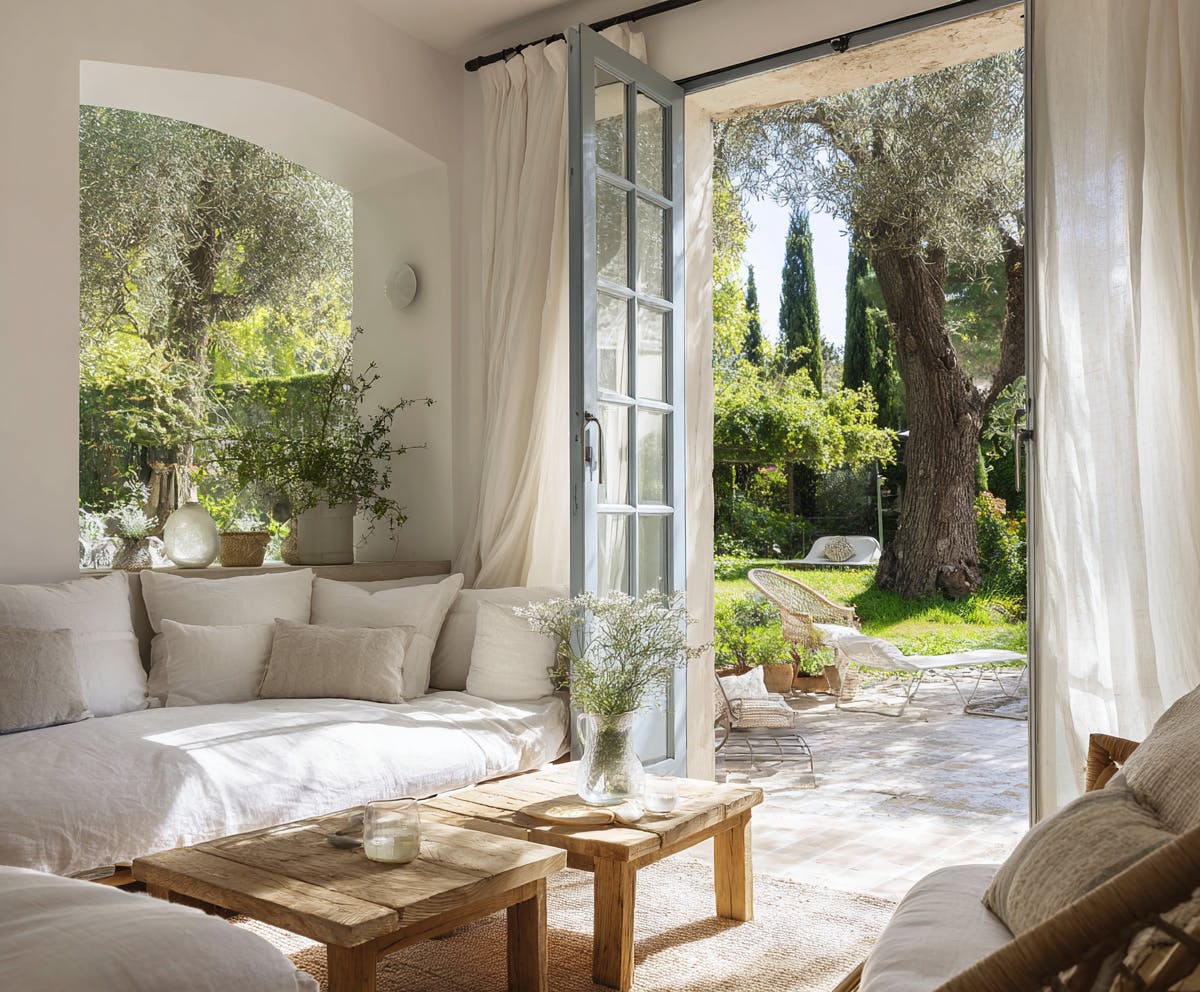 Petit salon avec vue sur un jardin