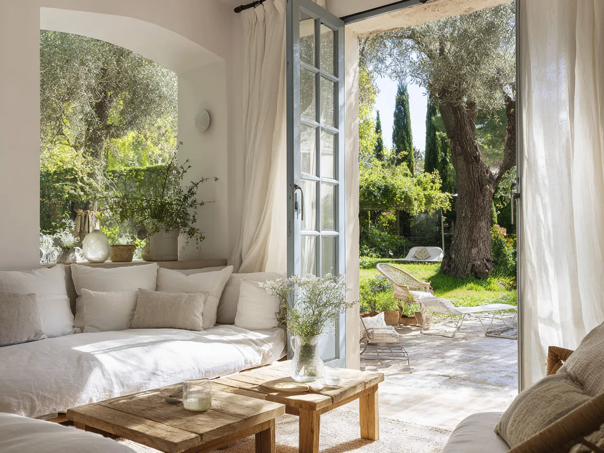 Petit salon avec vue sur un jardin