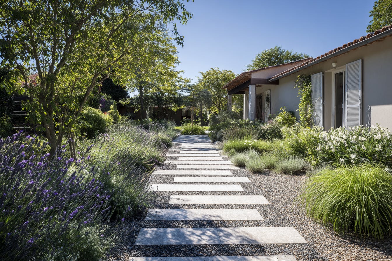 Allée extérieure devant une maison moderne