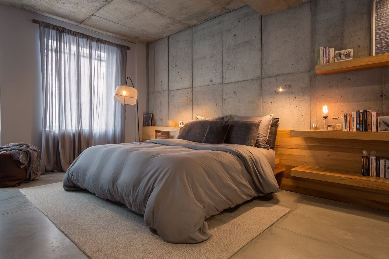 Chambre moderne avec béton posé