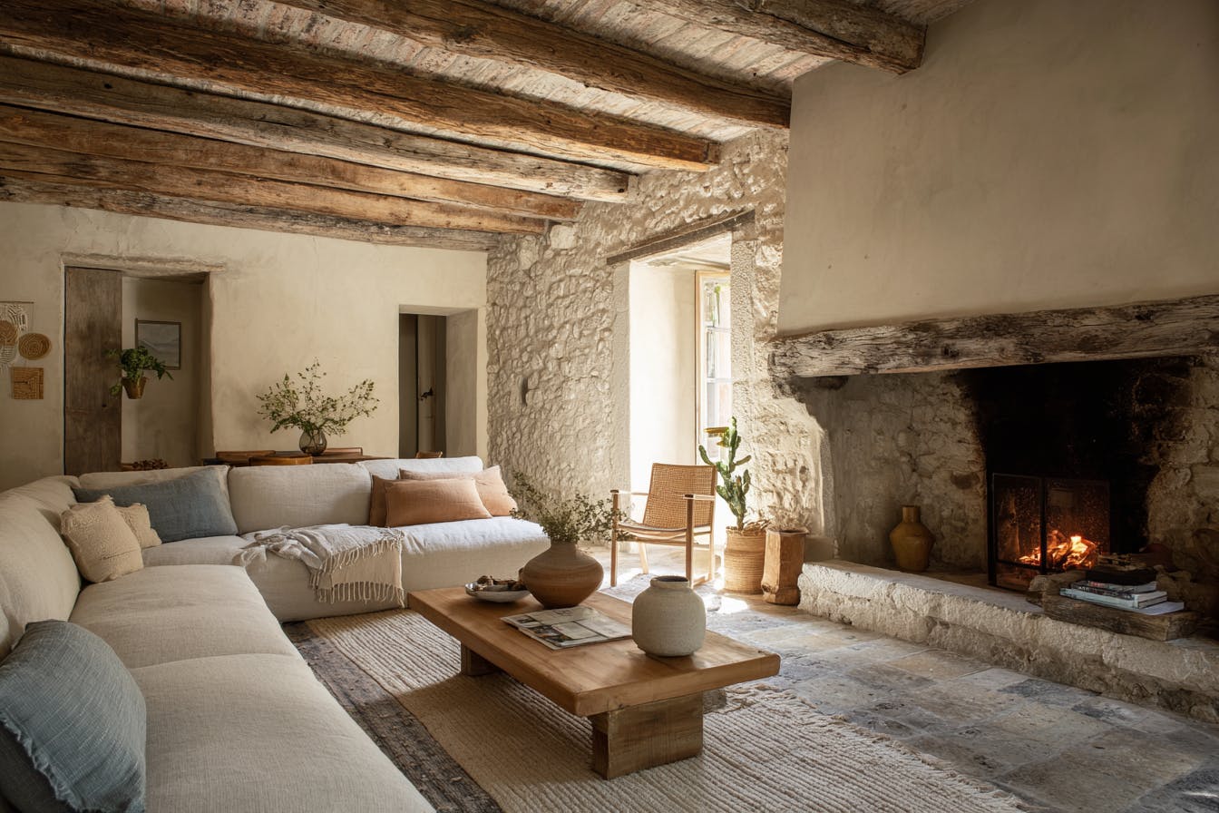 Intérieur avec décoration sol