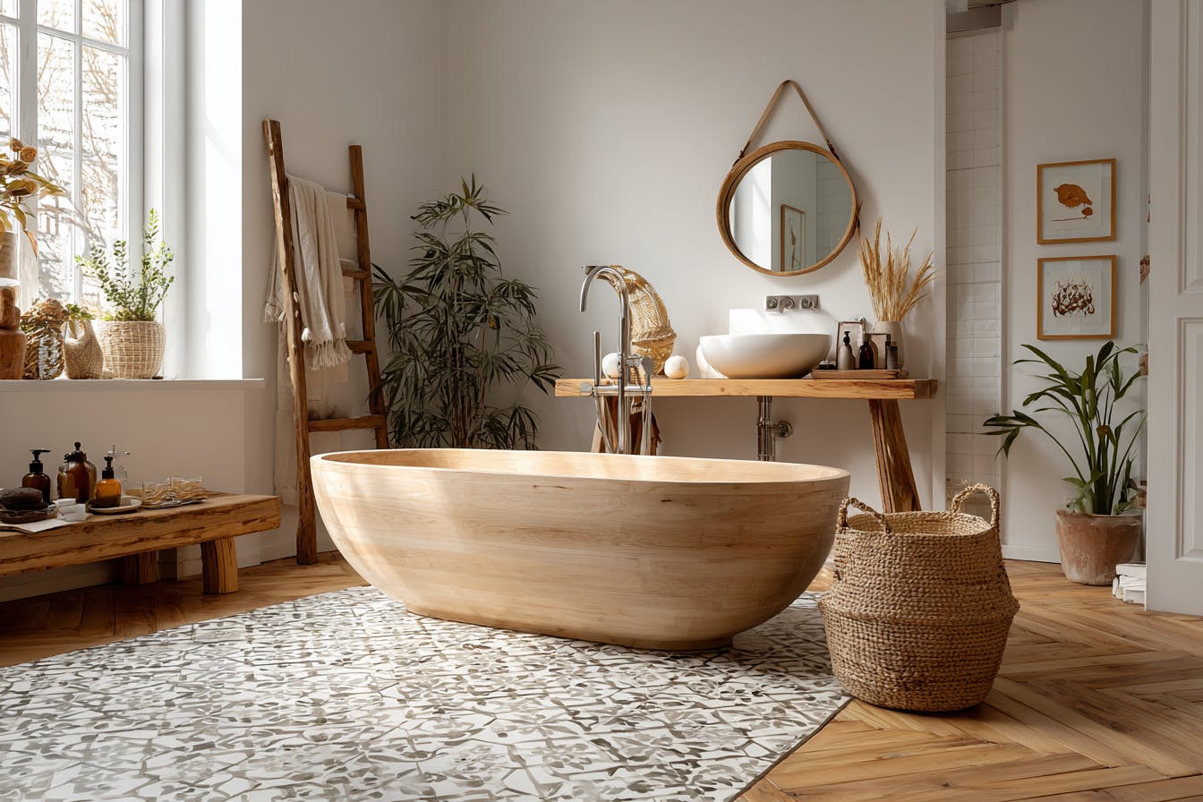 Salle de bain avec décoration sol