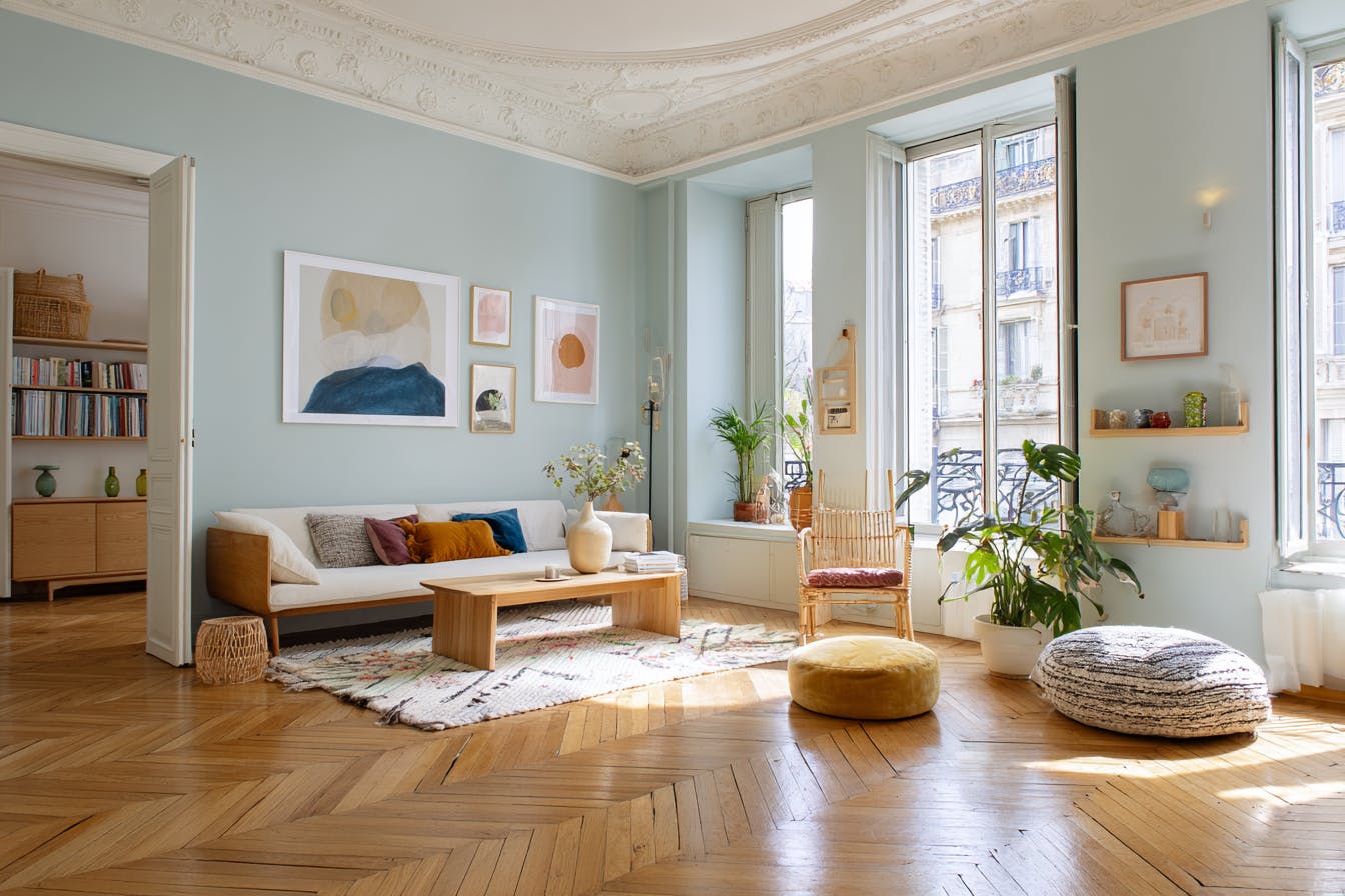 Peinture bleu claire salon moderne