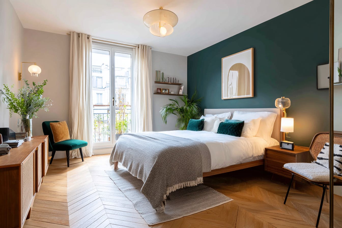 Chambre mur vert fonce