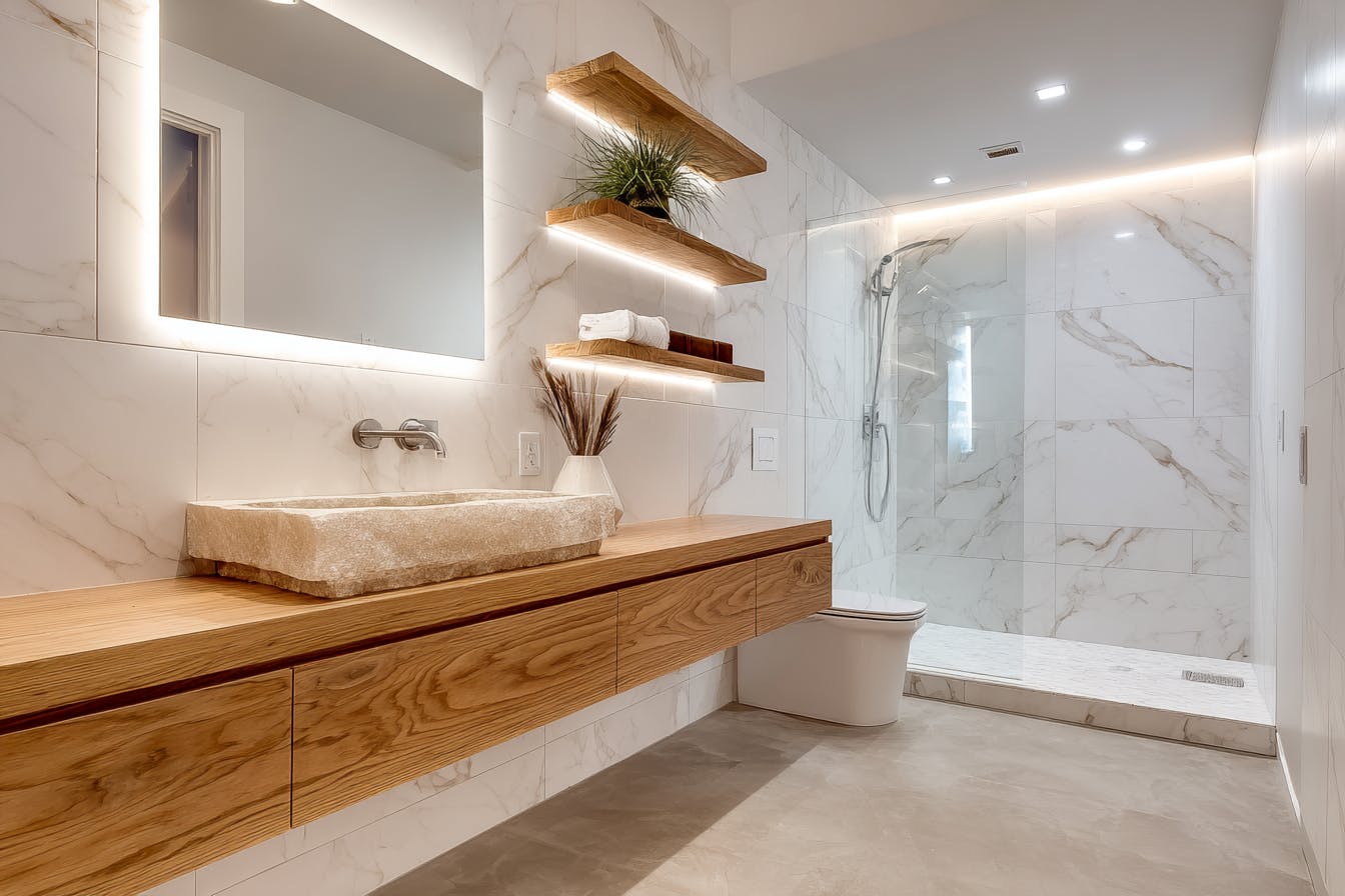 Salle de bain moderne avec bambou