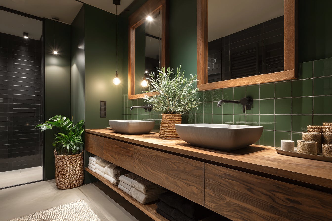 Salle de bain moderne et verte