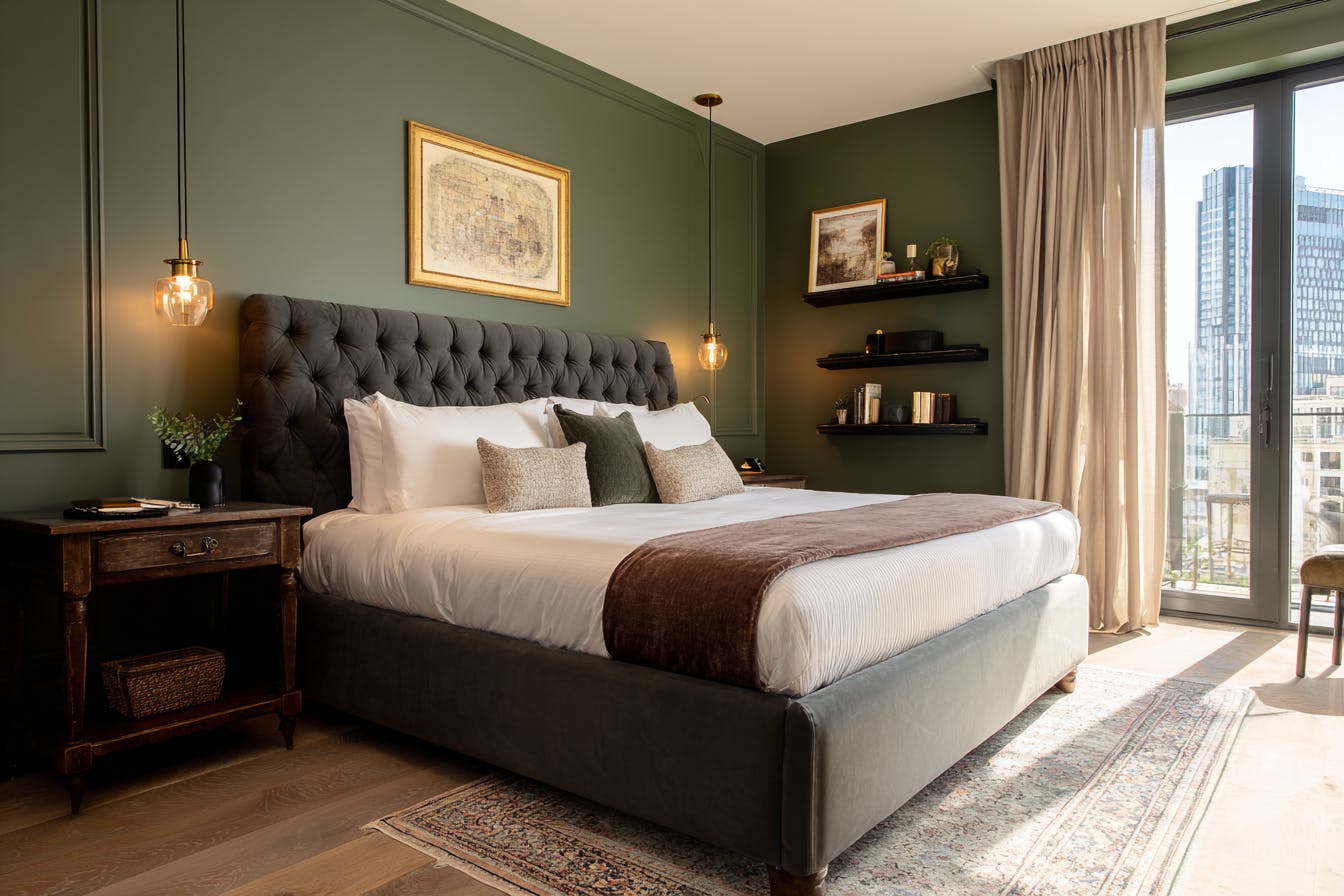 Chambre moderne et spacieuse verte à Aulnay-sous-bois