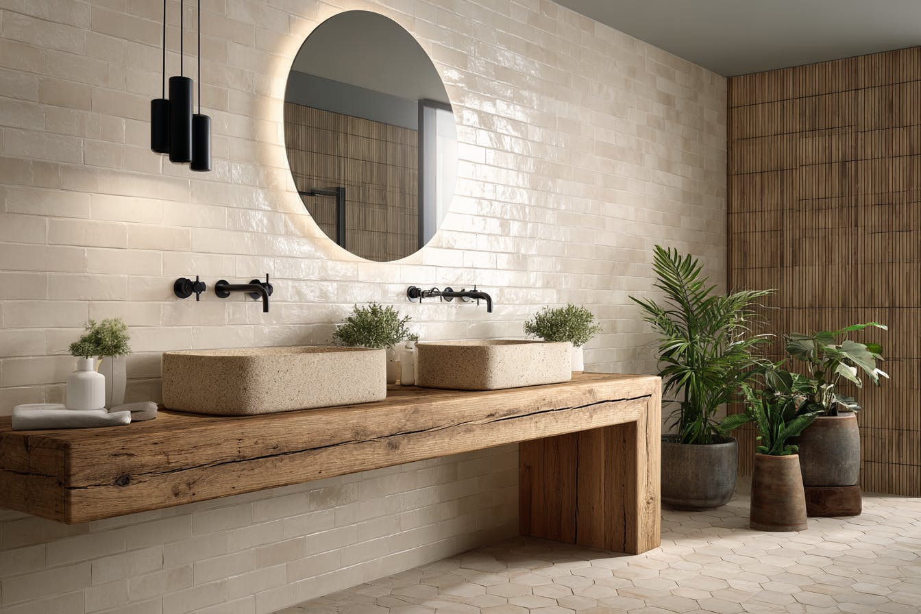 Salle de bain moderne avec carrelage antidérapant