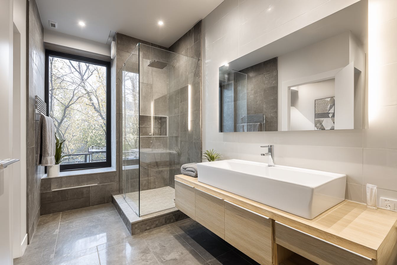 Salle de bain avec carrelage anti dérapant