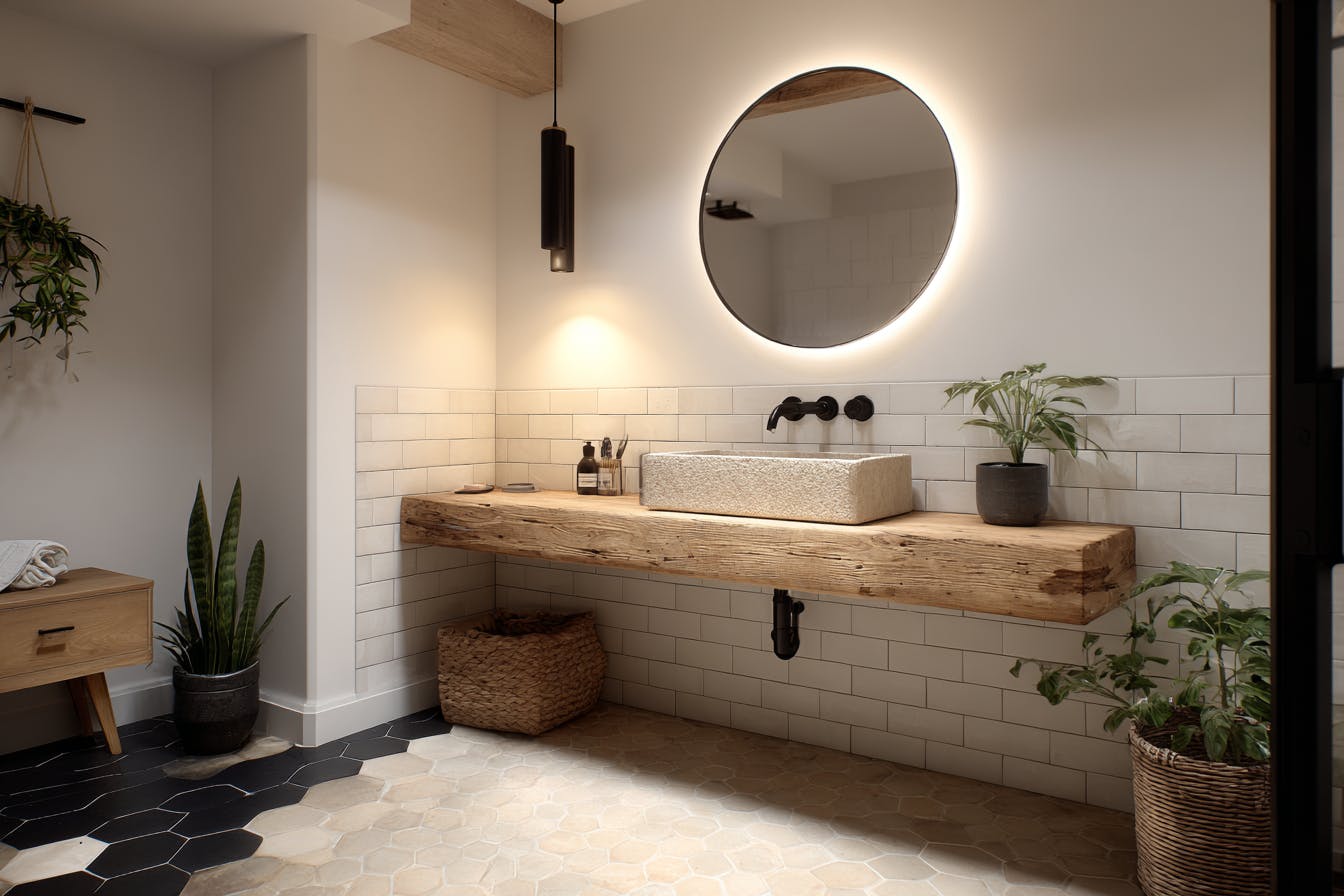 Salle de bain avec carrelage anti dérapant