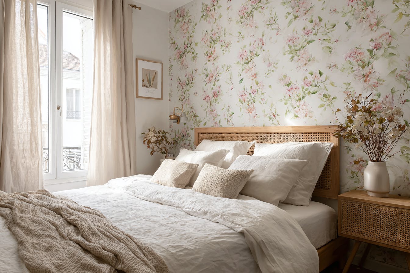 Papier peint fleuris d'une chambre
