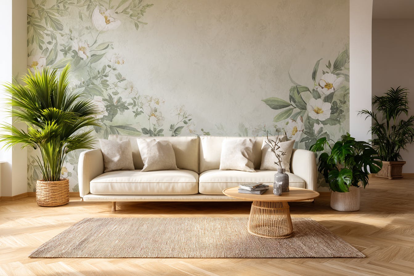 Salon papier peint zen