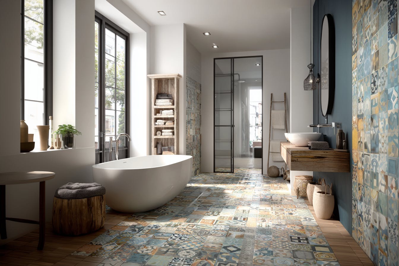 Salle de bain avec Carrelage sol mosaique