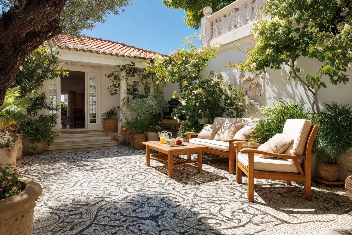 Terrasse avec Carrelage sol mosaique