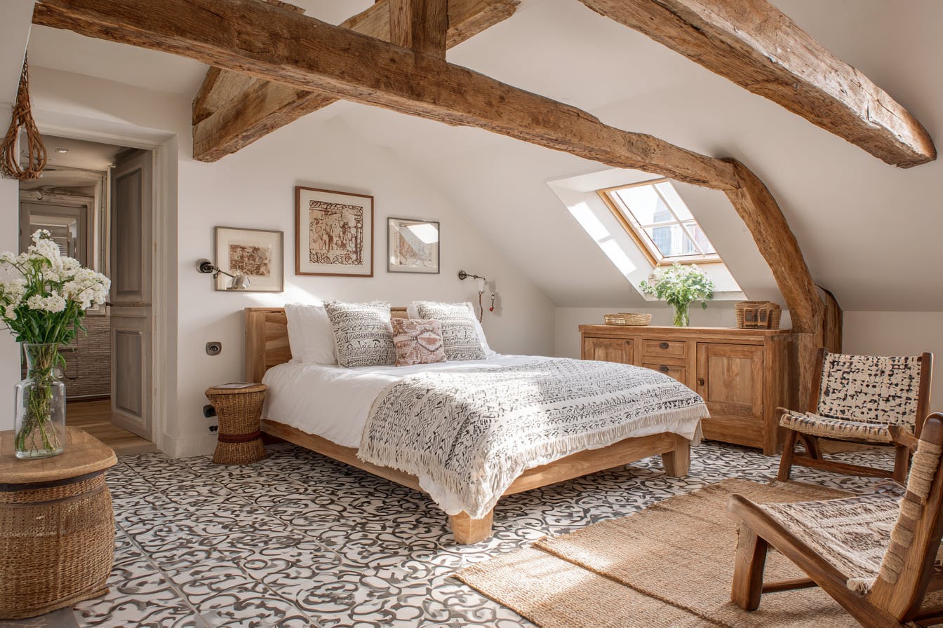 Chambre avec des Carreau ciment sol