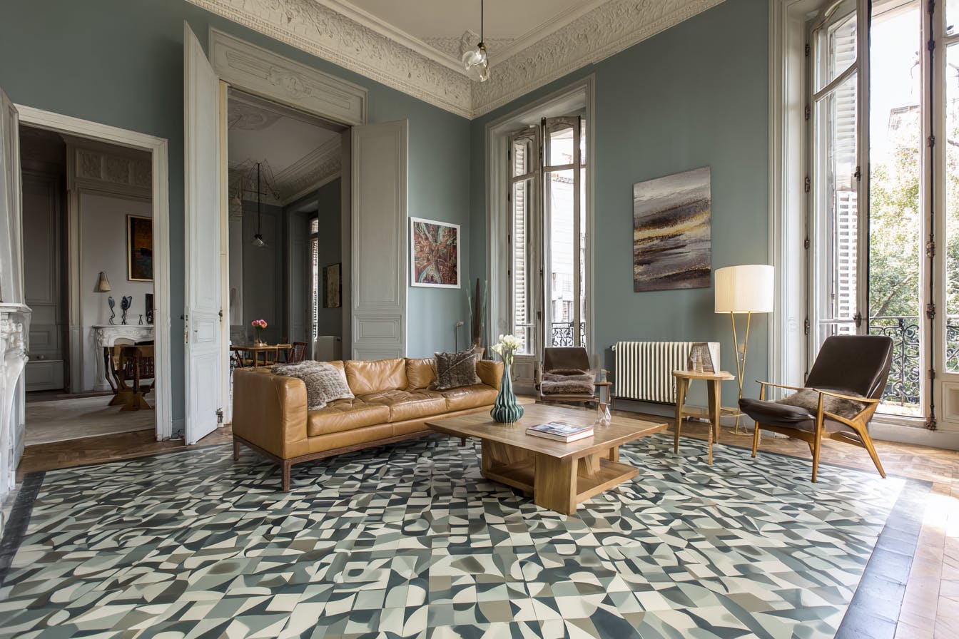 salon avec des Carreau ciment sol