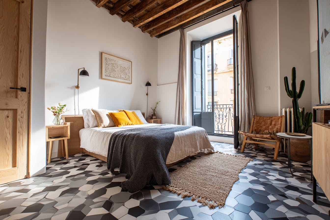 chambre avec des Carreau ciment sol